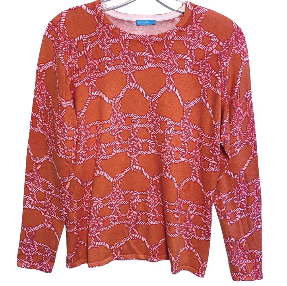 J. McLaughlin Melanie Sweater Womens Medium Coral & Pink Rope Print Modal Cotton